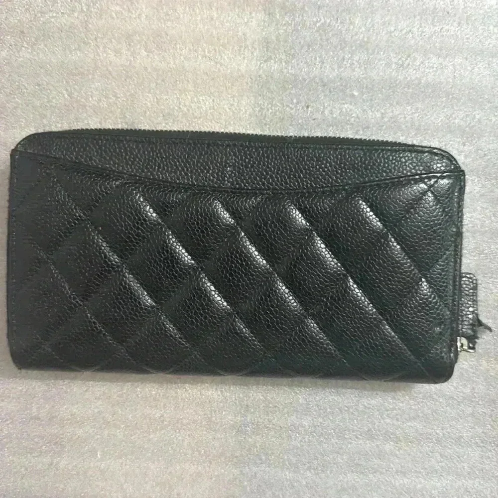 CHANEL Caviar Quilted Large Gusset Zip Around Wallet Black